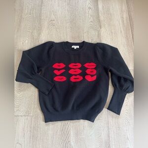 Nanette Lepore Black Sweaterwith Red Lip Design size M